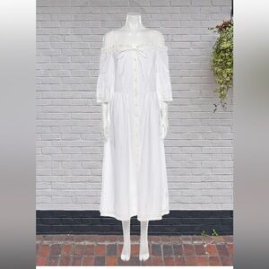 Vilshenko Off-the-Shoulder White Midi Shirt Dress